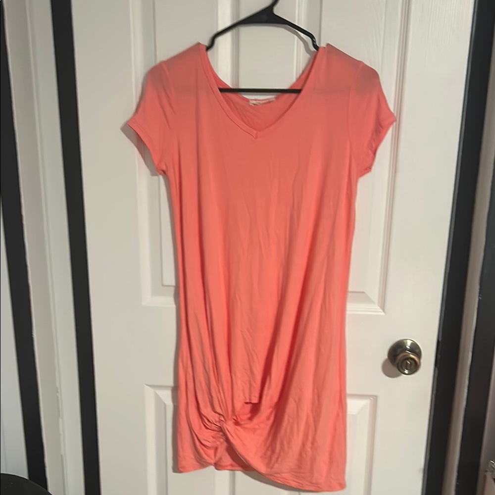 Coral V-Neck Women's Dress